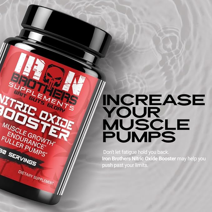 Iron Brothers Supplements Nitric Oxide Booster | Extra Strength Pumps Supplements | Pre-Workout with L-Arginine | Maximum Blood Flow & Vascularity | Increase Muscle Pumps, Energy & Endurance - 30 days