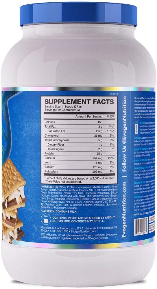 Evogen Evofusion - Sustained Protein Powder | Supports Muscle Growth & Repair | Whey Protein, Micellar Casein, MCT Oil | S'Mores | 23 Servings