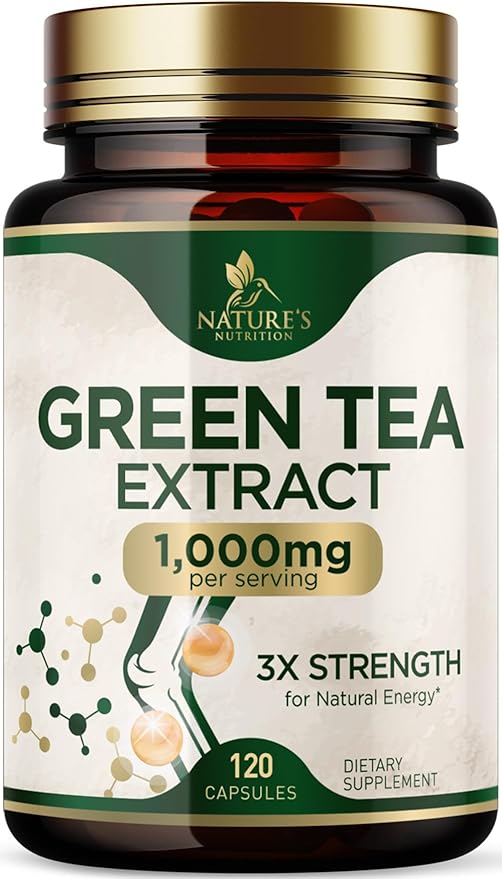 Green Tea Extract Supplement Pills 1000mg - 98% Standardized EGCG with Polyphenols - 3X Strength for Natural Energy - Supports Heart and Antioxidant Health - Nature's Gentle Caffeine - 120 Capsules
