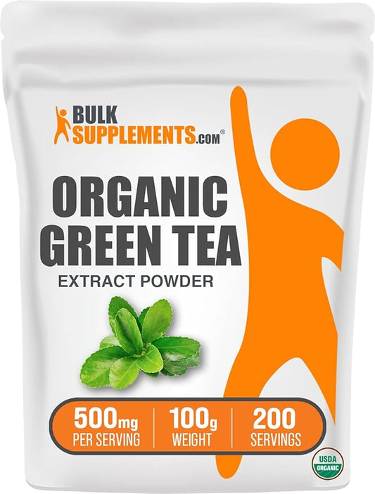 BulkSupplements.com Organic Green Tea Extract Powder - Herbal Supplement, Green Tea Supplement - Vegan & Gluten Free, 500mg per Serving, 100g (3.5 oz) (Pack of 1)