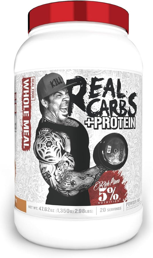 5% Nutrition Rich Piana Real Carbs + Protein | Clean Mass Gainer Meal Replacement Protein Powder | Carbohydrate for Pre Workout/Post-Workout Recovery Meal | 2.9 lb, 20 Servings (Apple Cinnamon Pie)