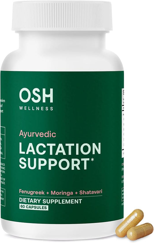 Ayurvedic Lactation Supplement with Moringa, Fenugreek, Fennel Seeds & More | Made in USA | 100% Organic | Lactation Support | Breastfeeding Supplements | 60 Capsules - OSH Wellness