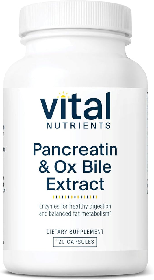 Vital Nutrients Pancreatin & Ox Bile Extract 500mg | Natural Digestive Enzymes for Women & Men | Supports Digestion of Protein, Fat, and Carbohydrates*| Gluten, Dairy & Soy Free | 120 Capsules