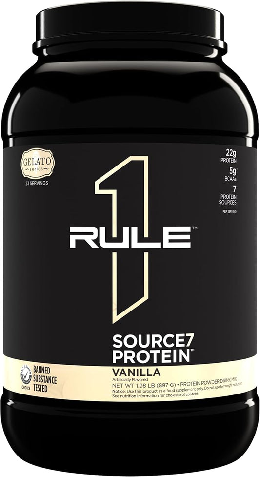 Source 7 Protein – Gelato-Inspired Flavors, Velvety Smooth Texture, 22g Sustained Protein with 10g EAAs from 7 Premium Sources (2 Pounds*, Vanilla)