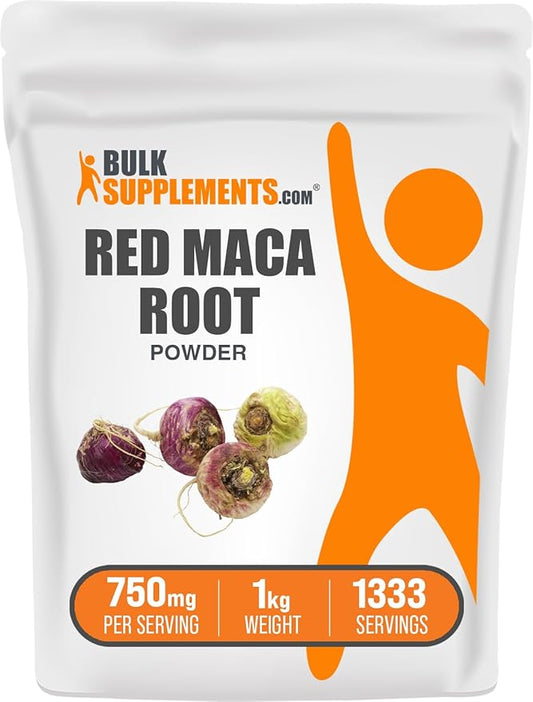 BulkSupplements.com Red Maca Powder - Maca Supplement. Red Maca Powder for Women & Men, Red Maca Root Powder - Vegan & Gluten Free, 750mg per Serving, 1kg (2.2 lbs) (Pack of 1)
