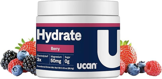 UCAN Hydrate Electrolyte Drink Mix (Berry, 30 Servings) Sugar-Free, Keto-Friendly, Vegan, Non-GMO, Gluten-Free Electrolyte Powder with Potassium & Magnesium for Runners & Athletes