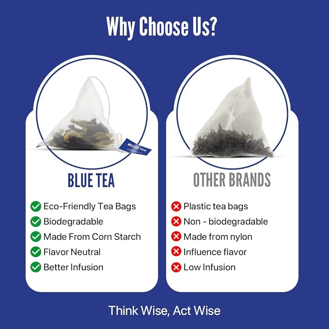 BLUE TEA - Butterfly Pea Flower Tea - Ashwagandha - 15 Count - Pyramid Plant Based Tea Bag | ANTIOXIDANT RICH | Caffeine Free - Flower Based - Detox Tea - Non-GMO | Reusable Tin Pack