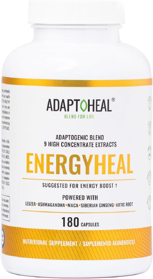 Energy Supplement Caffeine Free - Adaptogen Blend with Ashwagandha, Rhodiola Rosea, Maca, Leuzea, Gingseng - Increases Energy, Natural Stress Relief, Focus and Vitality (180 Capsules)