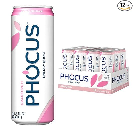 PHOCUS Energy Drink, Grapefruit Sparkling Water, 75mg Natural Caffeine Plus L-Theanine, Zero Sugar, Zero Calories, No Artificial Sweeteners, 11.5 fl oz Cans (Pack of 12)