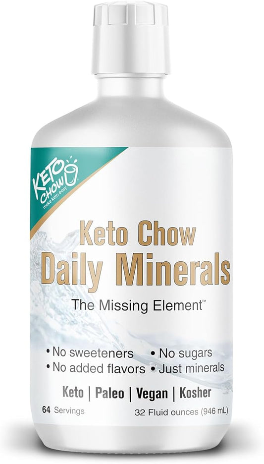 Keto Chow - Daily Minerals Drops - Promotes Electrolyte Balance - Copper, Magnesium, Chromium, Zinc, Boron, Selenium - Zero Sugar - Keto Friendly - Gluten Free - Vegan - Non GMO - Travel Size - 32 oz
