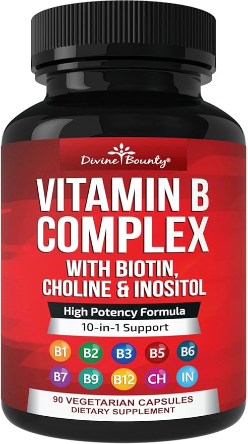 Divine Bounty Super B Complex Vitamins - All B Vitamins Including B12, B1, B2, B3, B5, B6, B7, B9, Folic Acid - Vitamin B Supplement - Support Healthy Energy Metabolism - 90 Vegetarian Capsules