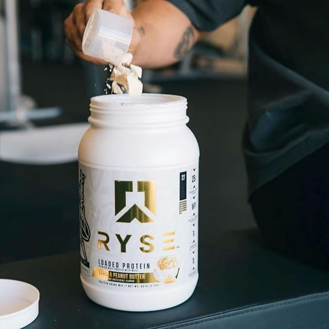 Ryse Loaded Protein Powder - Vanilla Peanut Butter - 25g Whey Protein Isolate & Concentrate with Prebiotic Fiber & MCTs - Low Carb, Low Sugar, Digestive-Friendly - 27 Servings / 2 lb Tub