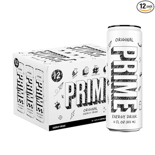 PRIME Energy ORIGINAL | Zero Sugar Energy Drink | Preworkout Energy | 200mg Caffeine with 355mg of Electrolytes and Coconut Water for Hydration| Vegan | Gluten Free |12 Fluid Ounce | 12 Pack