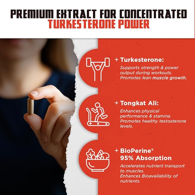 Old School Labs Turkesterone Supplement for Men 15,000mg [Max Potency] + BioPerine® for High Absorption - Tongkat Ali for Men - Increase Muscle Growth & Recovery, Drive & Stamina - USA Made - 120 Caps