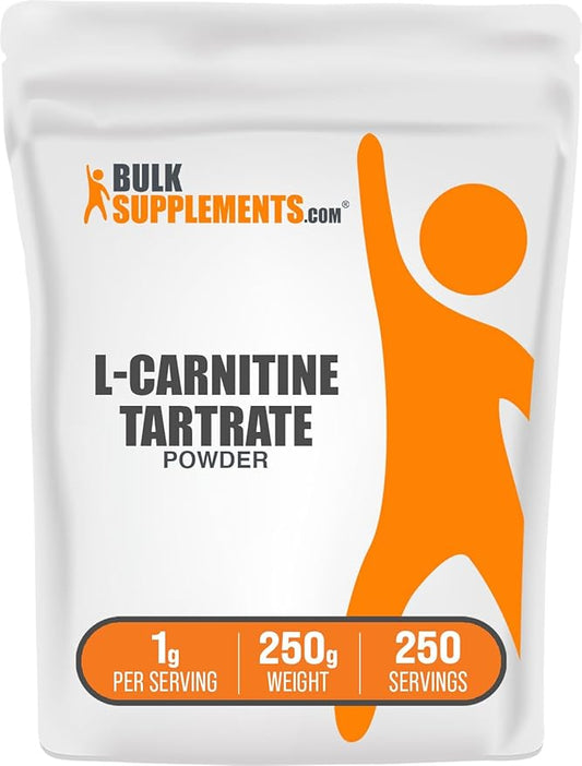 BulkSupplements.com L-Carnitine Tartrate Powder - Amino Acid Powder, Carnitine Supplement - Unflavored & Gluten Free, 1g per Serving, 250g (8.8 oz) (Pack of 1)
