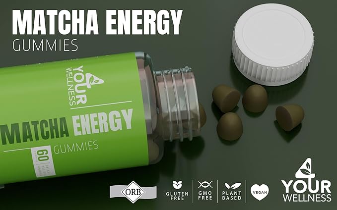 Matcha Organic Green Tea Energy Gummies, Vitamin B12, Vitamin B3, and Antioxidant CoQ10 for Natural Energy Boost, Vegan, Gluten-Free, Non-GMO and Kosher (60 Count (Pack of 1), Matcha)