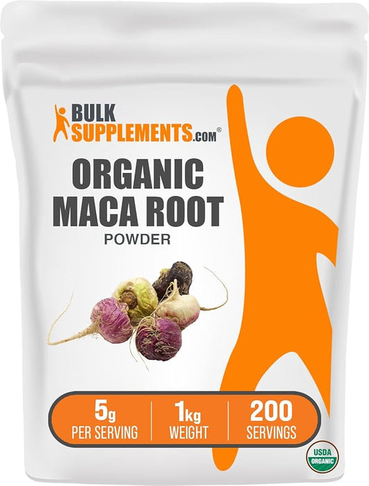 BulkSupplements.com Organic Maca Powder - Maca Supplement, Maca Root Powder - Superfood, Maca Powder Organic - Gluten Free, 5000mg per Serving, 1kg (2.2 lbs) (Pack of 1)
