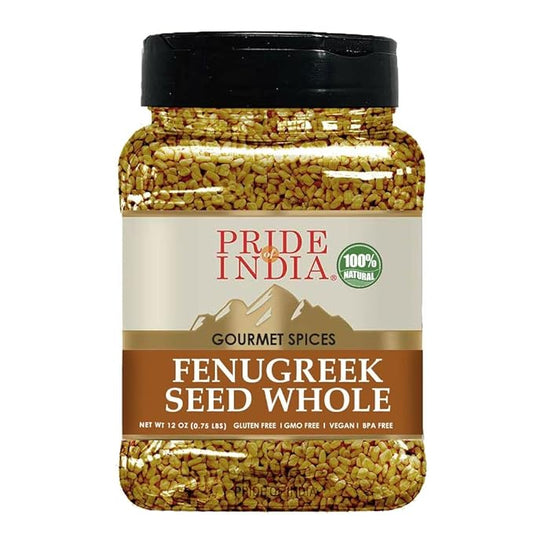 Pride of India – Fenugreek Seed Whole – Whole & Gourmet Indian Spice – Ideal Seasoning for Cooking – Free of Preservatives – Easy to Use – 12 oz. Medium Dual Sifter Jar