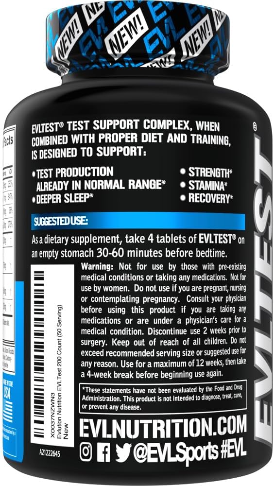 EVL Testosterone Booster for Men - Post Workout Recovery Testosterone Support Supplement with DIM Plus D Aspartic Acid and Fenugreek and Tribulus - EVLTest for Men Post Workout Supplement