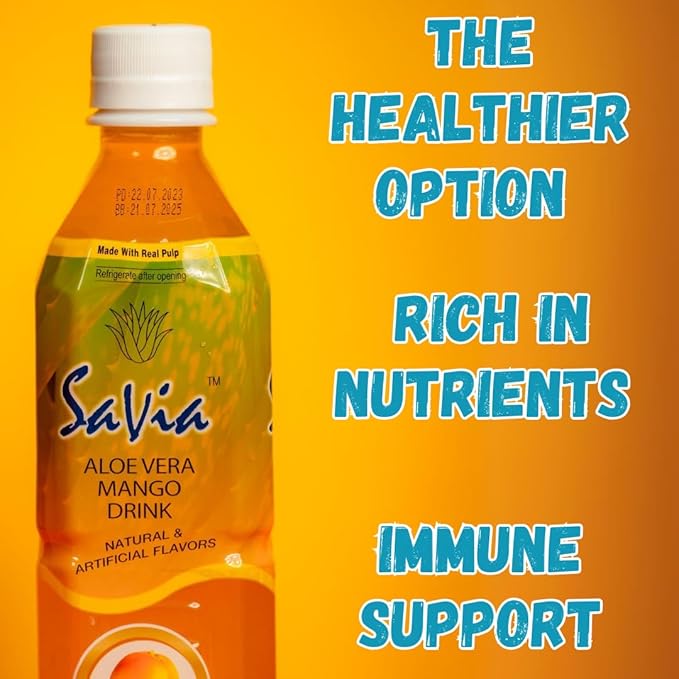 "Savia - Coconut Lychee Aloe Vera Drink, Quality Aloe-Based Beverage, Made with Real Aloe Pulp & Natural, Delicious & Refreshing, Vegetarian, Gluten-Free, Fat-Free (16.9oz, 12-Pack)"