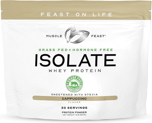 Muscle Feast Grass-Fed Whey Protein Isolate, All Natural Hormone Free Pasture Raised, Cappuccino, 2lb