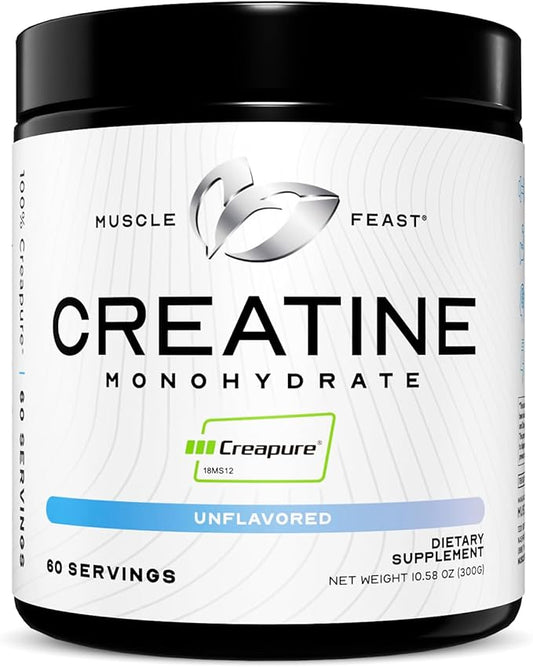 CreaPure Creatine Monohydrate Powder - by MuscleFeast | Premium Pre-Workout or Post-Workout | Easy To Mix and Gluten-Free (300 grams, Unflavored)