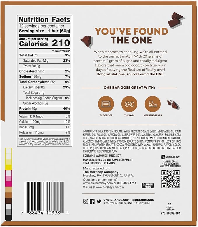 ONE Protein Bars, Smores, Gluten Free with 20g Protein and 1g Sugar, Pantry Staples, 2.12 oz (12 Count), Packaging May Vary