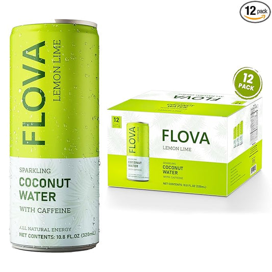 Flova Lemon Lime Energy Drink, All Natural, Electrolytes and Minerals from Coconut Water, 4 Simple Easy to Pronounce Ingredients, 99% Juice, Pack of 12 Cans