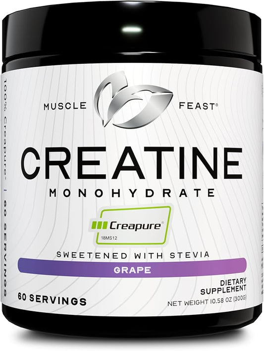Muscle Feast Creapure Creatine Monohydrate Powder, Vegan Keto Friendly Gluten-Free Easy to Mix, Muscle Recovery Supplement and Best Creatine for Muscle Growth, Natural Grape, 300g