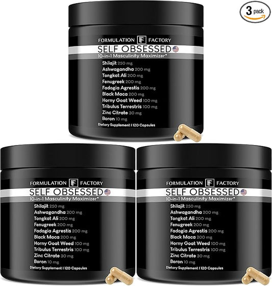Self Obsessed 10 in 1 Masculinity Maximizer Supplement, Shilajit for Men, Tongkat Ali, Ashwaganda, Fenugreek & More, Muscle Growth, Energy Management 6-Month Supply