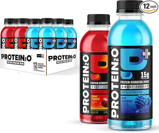 Protein2o 15g Whey Protein Isolate Hydration Drink Plus Energy & Focus, 350mg of Electrolytes, Vitamins B5 & B6, Sugar Free, Energy Variety Pack, 16.9 oz Bottle (Pack of 12)