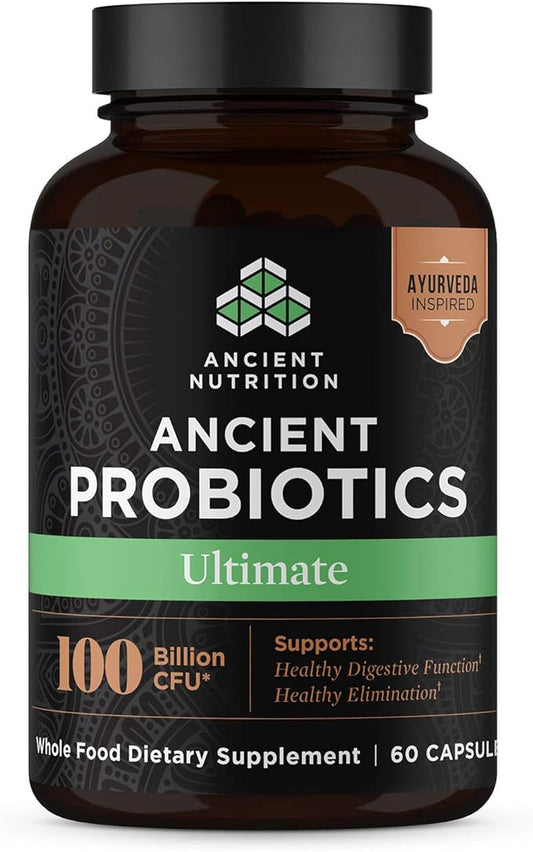 Ancient Nutrition Probiotics, Probiotics Ultimate 100 Billion CFUs*/Serving, Digestive and Immune Support, Gluten Free, Ancient Superfoods Blend, 60 Capsules