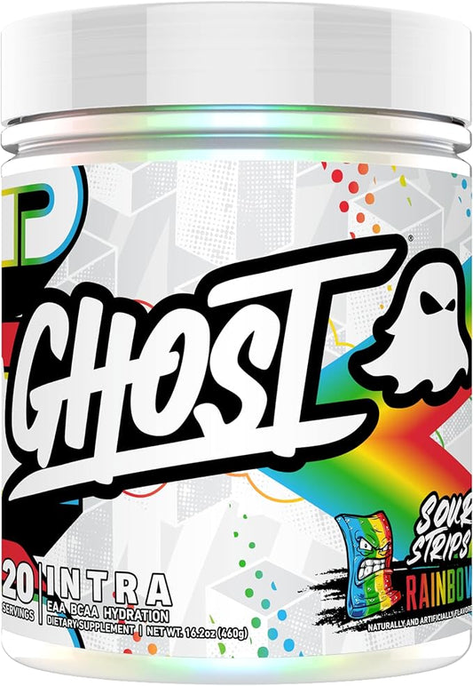 GHOST Intra Workout Powder, Sour Strips Rainbow - BCAAs, & EAAs, Nootropics & Hydration - Essential & Branch Chain Amino Acids Supports Muscle Recovery & Focus - Pre, Intra & Post Workout Powders