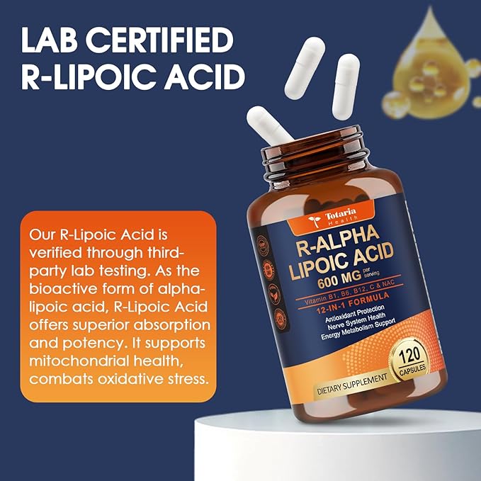 R Alpha Lipoic Acid 600mg - ALA Supplement Capsules for Neuropathy Support Supplement Antioxidant, Nerve Health, Liver Detox, Metabolism and Cell Energy, Anti-Aging, Non-GMO, Gluten Free, Vegan Safe