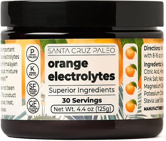 Santa Cruz Paleo Electrolyte Powder Orange with Himalayan & Sea Salt, Magnesium, Potassium, Sugar-Free, 30 Servings