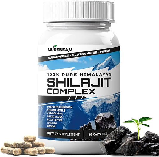 Himalayan Shilajit Capsules Men Women - Pure Himalayan Fulvic Acid Supplement Pills - Ashwagandha Turmeric Ginkgo Biloba Ginseng Cordyceps Mushroom Stinging Nettle Black Pepper