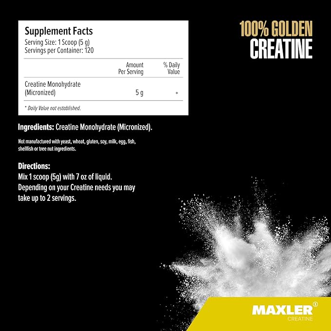 Maxler 100% Golden Creatine - Micronized Creatine Monohydrate Powder - Muscle Building Supplements - Pre/Post Workout Vegan Supplement - Gluten Free Unflavored Creatine Powder - 600 g