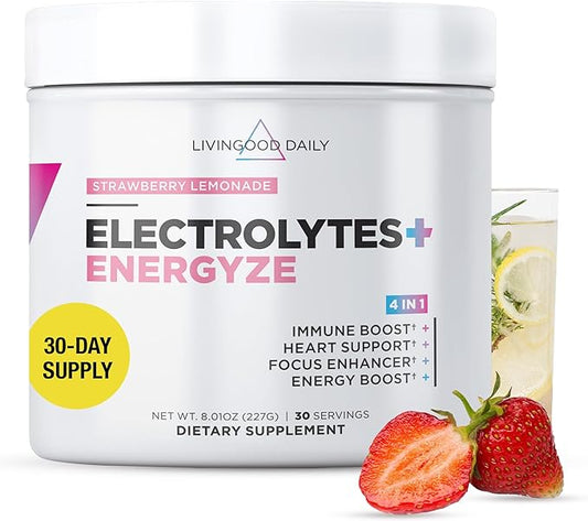 Livingood Daily Electrolytes Powder No Sugar - Keto Electrolytes Hydration Powder with Vitamin C, Taurine, D-Ribose & FOS - Sugar Free Electrolyte Drink Mix - 30 Servings, Strawberry Lemonade