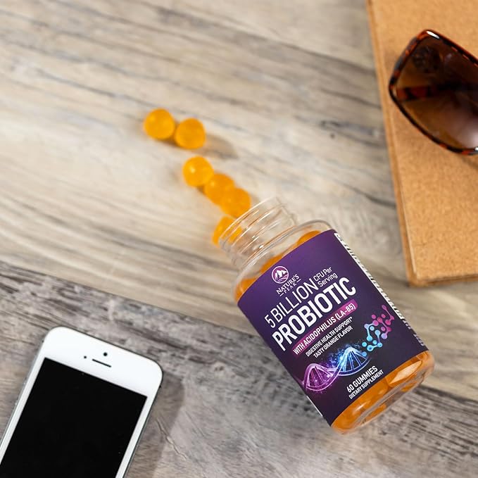 Probiotic Gummies for Women, Men & Teens - 5 Billion CFUs, 6 Probiotic Strains, Orange Flavor - Daily Gummy Probiotics Supplement for Natural Digestive Health, “Good” Gut & Immune Support - 60 Count