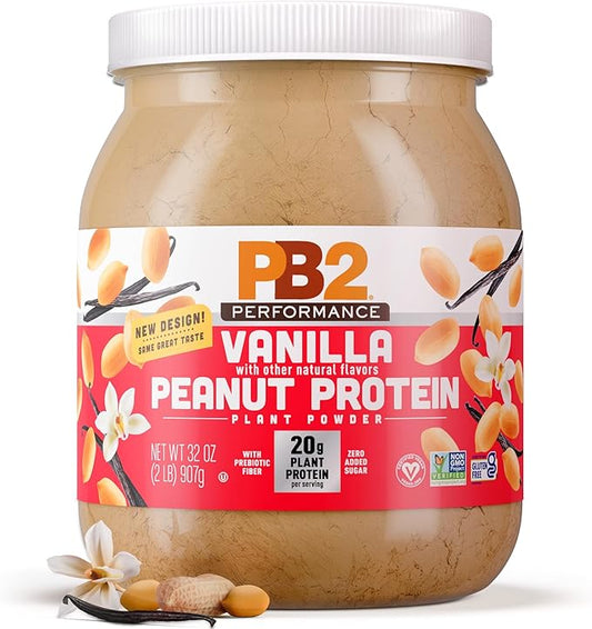 PB2 Performance Peanut Plant Based Vegan Protein Powder | 20g Complete Protein, No Added Sugar, Prebiotic Fiber | Dairy Free, Certified Vegan, Non-GMO, Gluten Free [Peanut w/Madagascar Vanilla, 2LB]