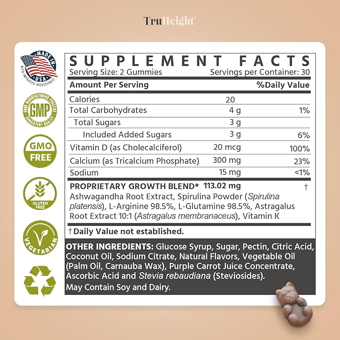 TruHeight Growth Gummies (Watermelon) Natural Growth & Development Supplement for Kids & Teens - Vitamin D, K, Calcium & Ashwaganda - Bone Strength Vitamins - Picky Eater Vitamin for Kids - Ages 5+