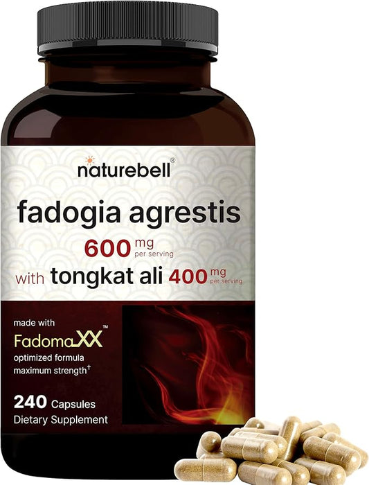 NatureBell Fadogia Agrestis 600mg with Tongkat Ali 400mg, 240* Capsules | 20:1 Fadogia Stem Extract & Indonesia Tongkat-Ali (Longjack) Root Extract – Max Strength Herbal Supplement – Non-GMO