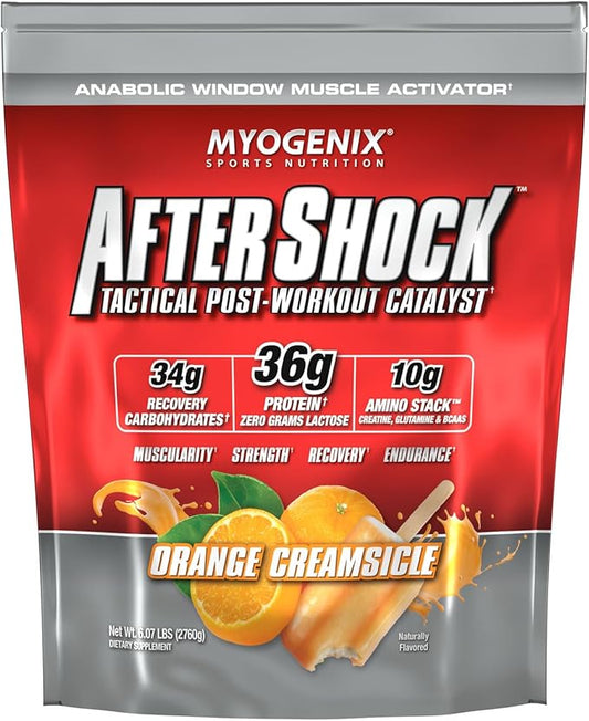 Myogenix Aftershock Post Workout, Muscle Growth Whey Protein Powder | Anabolic Whey Protein and Mass Building Carbohydrates | Amino Stack Creatine and Glutamine Plus BCAAs | Orange Creamsicle 6 LBS