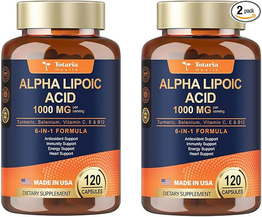 (2 Packs) Alpha Lipoic Acid - 1000mg ALA Supplement Capsules for Neuropathy Support Supplement Nerve Health, Liver Detox, Antioxidant, Metabolism and Cell Energy, Anti-Aging - Non-GMO, Gluten Free