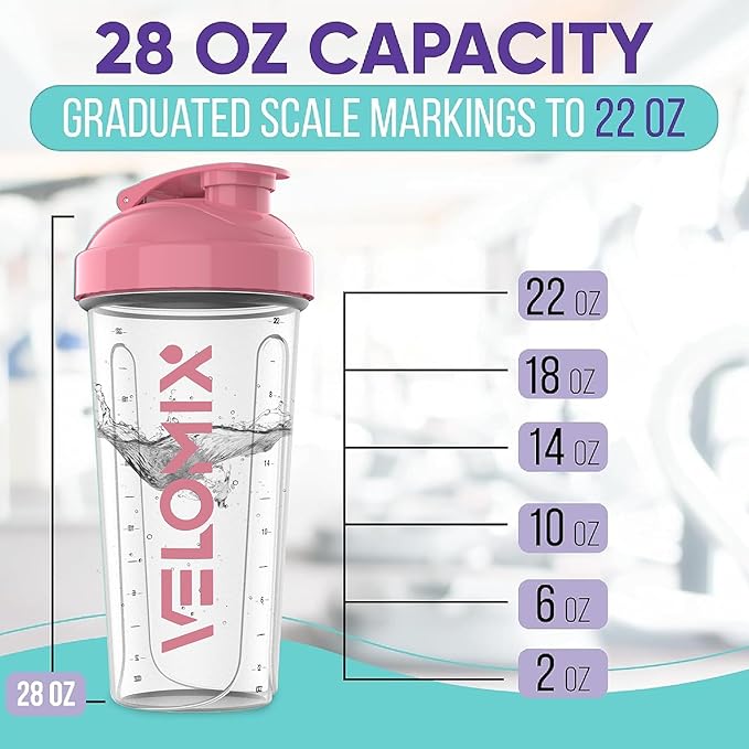 -2 Pack- 28 oz Protein Shaker Bottles for Protein Mixes - 2x Wire Whisk | Leak Proof Shaker Cups for Protein Shakes | Protein Shaker Bottle Pack | Shakers for Protein Shakes-Pink&Transparent