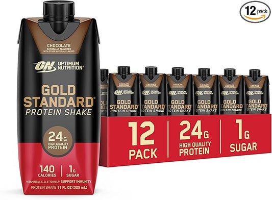 Optimum Nutrition Gold Standard Protein Shake, 24g Protein, Ready to Drink Protein Drinks, Chocolate, 11 Fl Oz, 12 Count (Pack of 1) (Packaging May Vary)