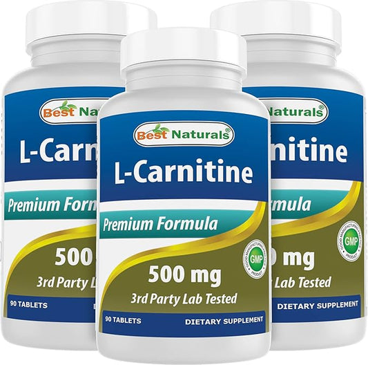 Best Naturals L-Carnitine Tartrate 500 mg 90 Tablets (90 Count (Pack of 3))