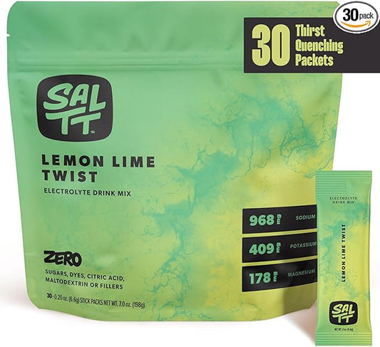 Keto Chow SALTT Electrolytes Powder Flavored Drink Mix - Lemon Lime Twist - 30 Hydration Packets - Magnesium, Potassium, Sodium, Trace Minerals - Zero Sugar & Gluten Free - Travel Essentials