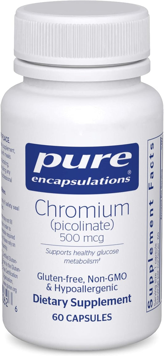 Pure Encapsulations Chromium (Picolinate) 500 mcg - for Lipid & Carbohydrate Metabolism* - Mineral Supplement - Superior Absorption Chromium Supplement - Vegan & Gluten Free - 60 Capsules