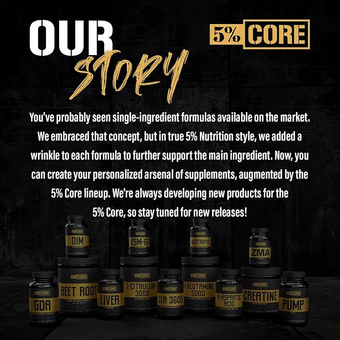 5% Nutrition Core L-Citrulline 3000 with Glycerol | Nitric Oxide Booster & Muscle Pump Supplement | Pre-Workout Additive | Unflavored (60 Servings)